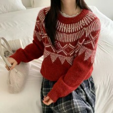 批发圣诞氛围感费尔岛毛衣女款2025新款韩里韩气针织衫景德镇拍照衣服