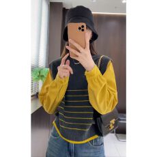 设计感拼接假两件条纹毛衣女款2025新款秋冬可外穿内搭针织衫上衣