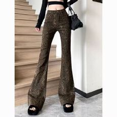 批发复古满印豹纹街头潮流<b class='q'>牛仔裤</b>学生休闲小众不撞款微喇裤显瘦长裤女