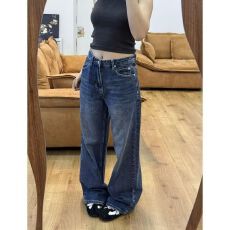 批发美式刺绣星星水洗<b class='q'>牛仔</b>裤女cleanfit设计感宽松百搭休闲直筒阔腿裤