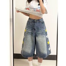 批发美式复古星星印花2026超火牛仔七分裤女夏多巴胺<b class='q'>休闲</b>五分裤短裤子