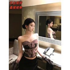 批发JAYKY YANG古董情书紫金色中古蕾丝抹胸女蝴蝶结拼接修身上衣