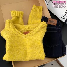 批发韩系简约温柔风连帽针织衫毛衣女秋冬慵懒松弛感休闲百搭套头上衣