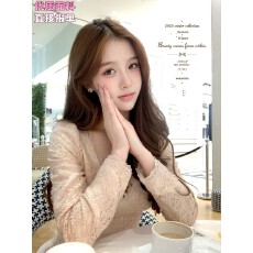 批发维斯小姐落<b class='q'>樱</b>情书修身打底衫 大V领蕾丝显瘦上衣 粉呢<b class='q'>子</b>半裙