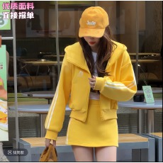 批发十一家原创加绒保暖连帽开衫外套<b class='q'>女</b>+显瘦<b class='q'>半身裙</b>两件套