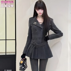 批发新品英伦高智修身立领<b class='q'>秋</b>季宽松型设计师中长款外套