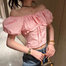 批发法式甜美蝴蝶结减龄娃娃衫女夏季<b class='q'>短袖</b>小众荷叶边<b class='q'>衬衫</b>修身别致上衣