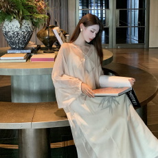 批发实拍 新中式禅意风竹节印花薄纱<b class='q'>连衣裙</b>女绝美内搭吊带裙两件套