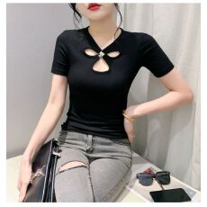 批发【人棉260克】性感镂空辣妹短袖T恤夏纯欲修身收腰内搭<b class='q'>打底衫</b>上衣