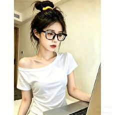 批发【<b class='q'>莫代尔</b>人棉260克】夏款纯色百搭斜肩短袖T恤修身<b class='q'>打底衫</b>上衣女