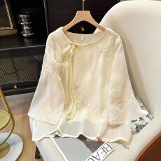 批发2026<b class='q'>欧根纱</b>重工刺绣盘扣唐装复古国风中式小众简约风上衣