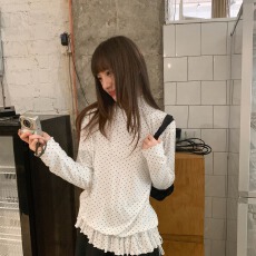 批发260克人棉半高领波点长袖打底衫女秋季新款荷叶边<b class='q'>小衫</b>长袖T恤上衣