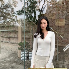 人棉磨毛拉链V领修身长袖t恤女2025秋季新款显瘦内搭打底上衣