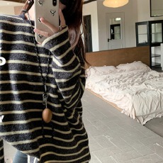 批发兔毛绒韩系百搭<b class='q'>黑白条纹</b>长袖圆领<b class='q'>T</b><b class='q'>恤</b>女春季小个子显瘦上衣打底衫