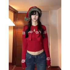 批发人棉磨毛韩系纯欲风辣妹<b class='q'>针织</b><b class='q'>开衫</b>短款上衣女修身显瘦吊带背心套装