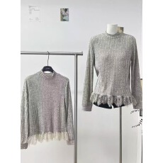 批发新款长袖t恤半高领韩系慵懒蕾丝针织上衣内搭<b class='q'>打底衫</b>女