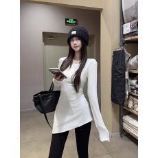 批发人棉磨毛不规则下摆圆领长袖<b class='q'>T</b>恤女冬季小众别致减龄内搭上衣