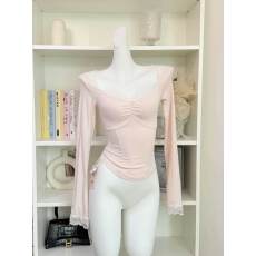 批发人棉260克2026年气质穿搭V领<b class='q'>蕾丝</b>花边打底衫抽褶设计感百搭上衣