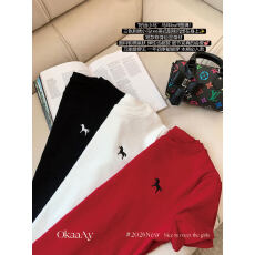 批发精棉休闲<b class='q'>圆领</b>短袖上衣女简约百搭小马图案刺绣<b class='q'>T</b><b class='q'>恤</b>