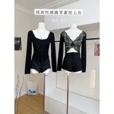 批发260克人棉蝴蝶<b class='q'>蕾丝</b>天丝醋酸露背<b class='q'>蕾丝</b>衫修身个性针织打底衫女