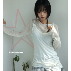 批发<b class='q'>原宿</b><b class='q'>星星</b>y2k网纱蕾丝星星显瘦百搭时尚长袖女早春季款打底<b class='q'>T</b><b class='q'>恤</b>上衣