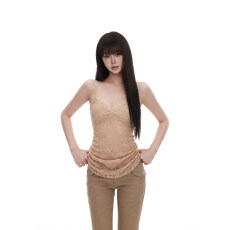 批发性感蕾丝花边吊带背心女2026夏季新款纯欲辣妹褶皱收腰显瘦小<b class='q'>上衣</b>