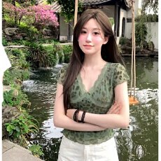 批发原版面料纯欲风扎染蕾丝绿色豹纹<b class='q'>连衣裙</b>女<b class='q'>夏</b>季小众A字裙包臀短裙