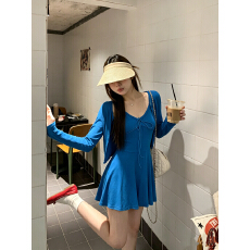 批发260克人棉蓝色防晒长袖开衫女时尚<b class='q'>套装</b>内搭收腰吊带连衣裙两件套
