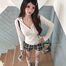 批发原版面料连帽长袖T恤女早秋新款<b class='q'>韩版</b>简约风休闲收腰显瘦气质上衣