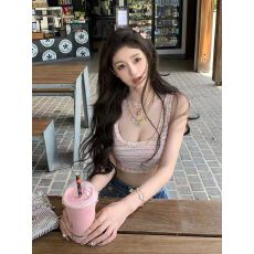 批发纯欲绝美性感辣妹短款背心女夏季新款内搭显瘦U领小香吊带上衣ins