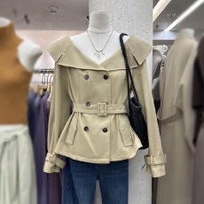 批发十三行2025秋季新款韩系轻熟风双排扣卡其色<b class='q'>风衣</b>外套短款<b class='q'>大</b>衣<b class='q'>女</b>