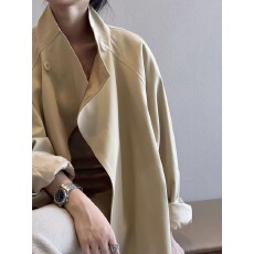 批发法式复古气质中长款<b class='q'>风衣</b>外套<b class='q'>女</b>2025春秋新款宽松收腰休闲立领<b class='q'>大</b>衣