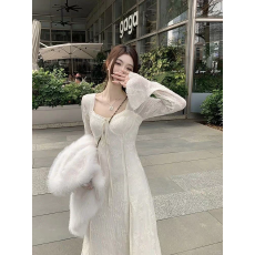 批发新中式轻国风清冷禅意白色蕾丝<b class='q'>连衣裙</b>女早秋季绝美生日<b class='q'>小礼服</b>长裙