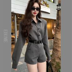 批发送腰带独特绝美小套装御姐风高级西装衬衫外套<b class='q'>修身</b>短裤两件套