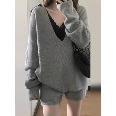 批发套装女2024早<b class='q'>秋</b>季纯欲风辣妹设计感长袖针织毛衣上衣高腰显瘦短裤