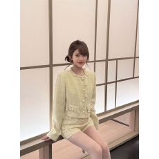 批发法式千金气质小香风外套长袖衬衫高腰修身显瘦短裤春季新款套装女