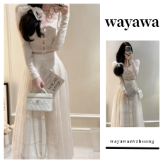 气质重工长袖针织蕾丝上衣修身显瘦半身裙温柔风镂空蝴蝶结套装