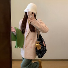 批发气质小香风高级感西装雪花呢外套女春秋新款保暖小个子呢子大衣女