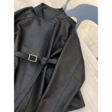 批发2025年<b class='q'>春</b>节新款复古腰带机车时髦夹克外套小个子气质女士短款皮衣