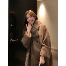 批发巴黎雨季高级感棕色毛呢外套女2025秋冬新款气质宽松毛领呢子大衣