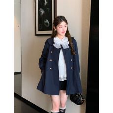 批发法式斗篷风衣减龄娃娃领外套秋季白色蝴蝶结蕾丝长袖<b class='q'>衬衣</b>两件套女