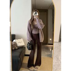 批发气质套装针织开衫毛衣外套吊带背心<b class='q'>女</b>秋季低腰微喇裤长裤子三件套