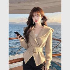 批发气质收腰毛衣针织外套名媛瘦高级感显上衣女装杏色2025冬季小香风