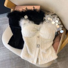 批发千金名媛风法式轻奢抹胸上衣女冬季可外穿带胸垫吊带背心性感辣妹