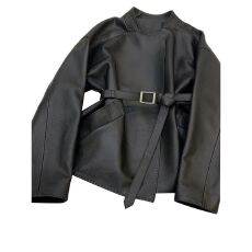 批发2026年<b class='q'>春</b>节新款复古腰带机车时髦夹克外套小个子气质女士短款皮衣