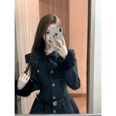 批发赫本风高级感毛呢长袖<b class='q'>连衣裙</b>秋冬季新款气质<b class='q'>收腰</b>显瘦短裙时尚女装