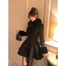 批发冬季赫本序章千金风保暖中长款呢大衣新款气质收腰精致感毛呢外套