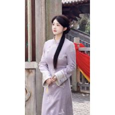 批发新中式国风【郁郁幽兰】复古改良加绒旗袍女冬刺绣立领长袖连衣裙