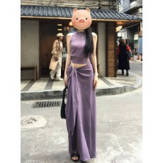 批发紫色无袖背心连衣裙子女装<b class='q'>夏</b>季2026新款爆款<b class='q'>夏</b>日绝美穿搭套装长裙