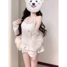 批发套装女2026春<b class='q'>秋</b>纯欲辣妹一字肩长袖针织上衣蕾丝吊带半身裙三件套